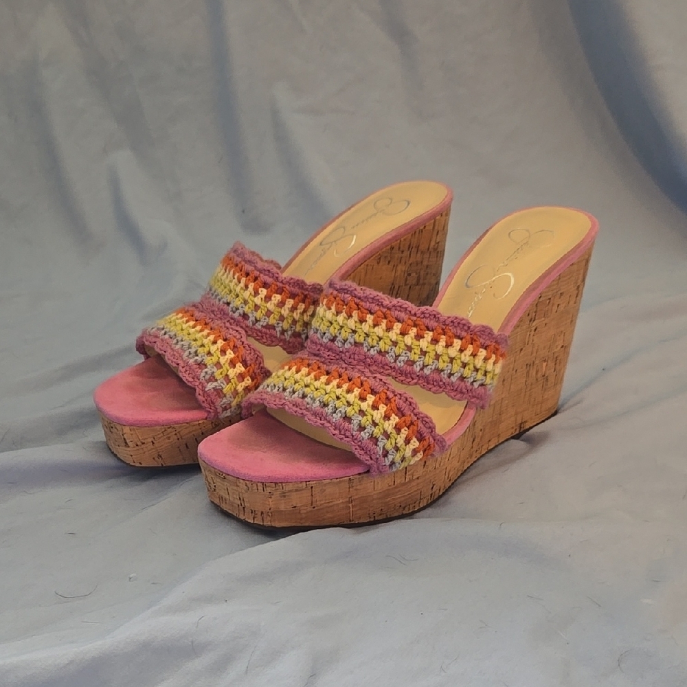 Colorful Crochet Wedge Sandals
